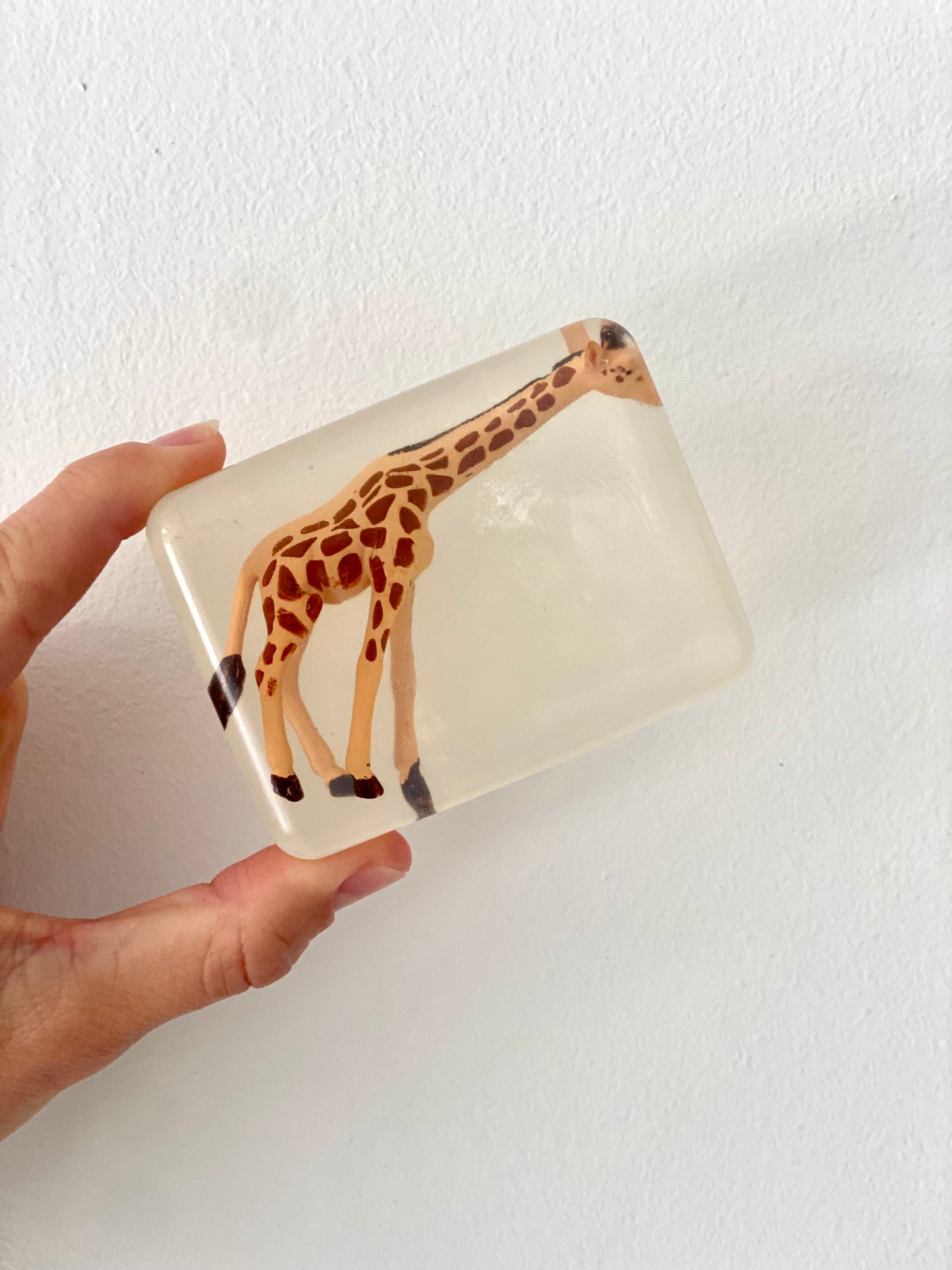 savon transparent avec figurine girafe