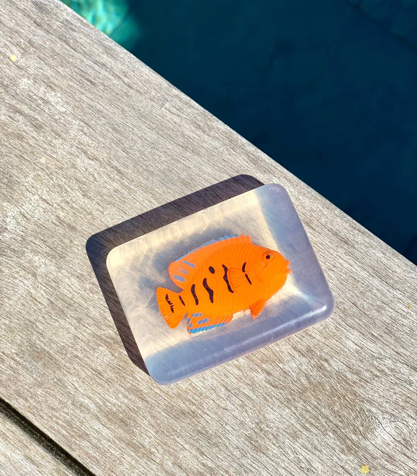 savon transparent avec figurine poisson