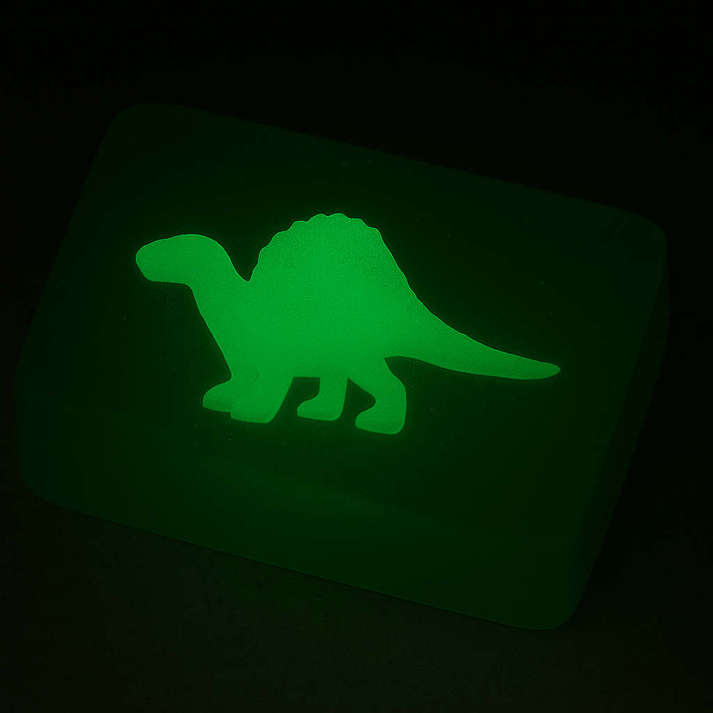 savon transparent avec figurine dinosaure qui brille dans la nuit