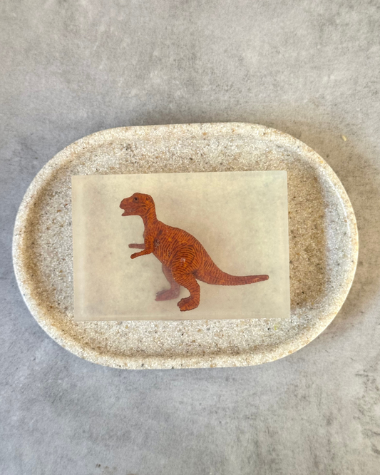 savon transparent avec figurine tyrannosaure