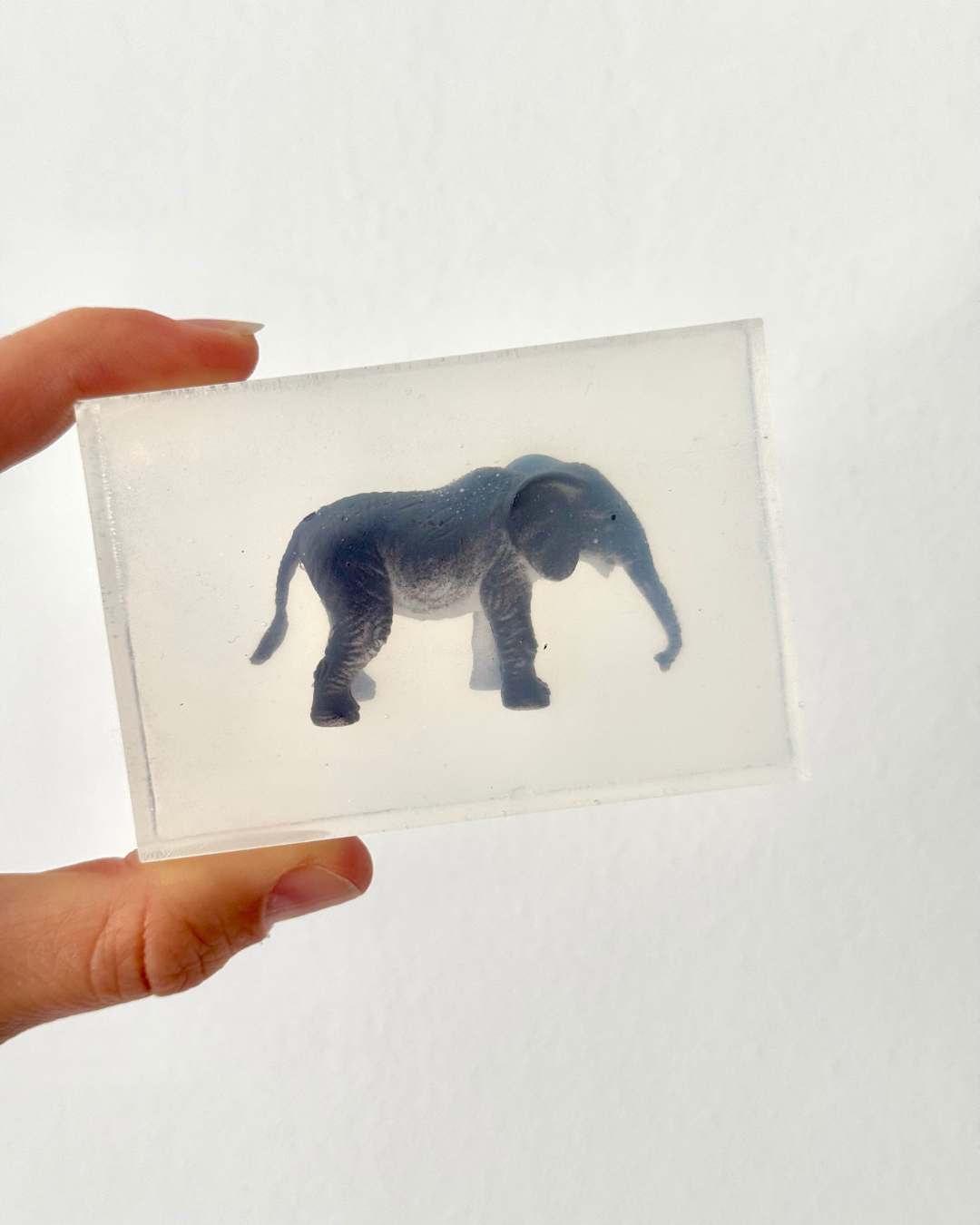 Savon transparent avec figurine éléphant 