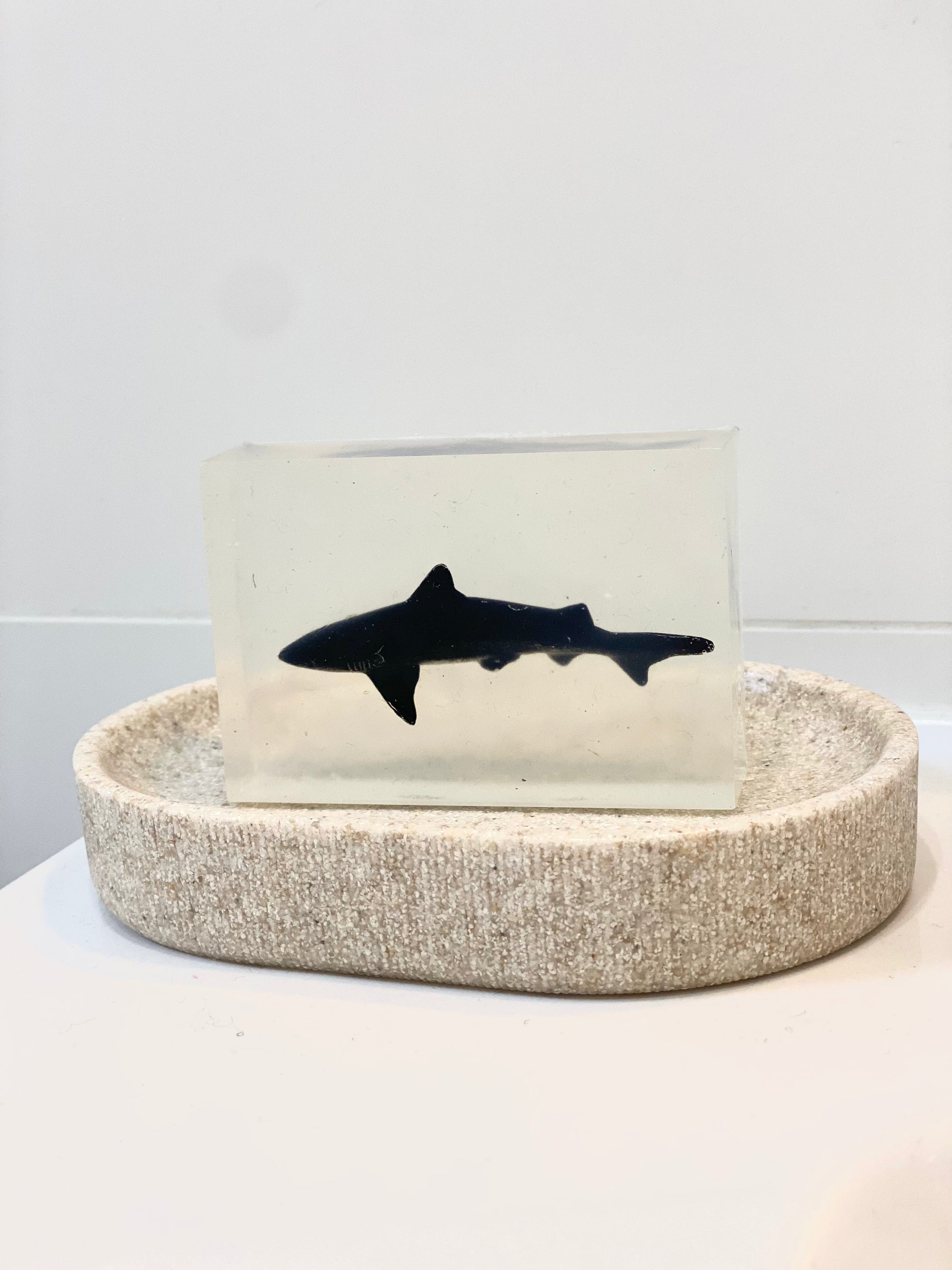 savon transparent avec figurine requin