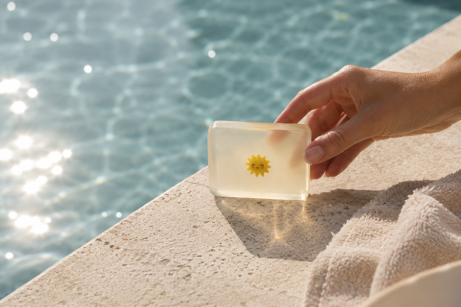 savon transparent soleil piscine